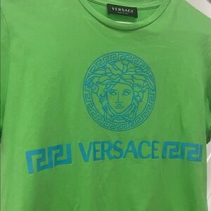 Versace Lime Green Tee with Sky Blue Medusa Logo
